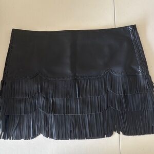 Idyllwind Black Leather Fringe Skirt